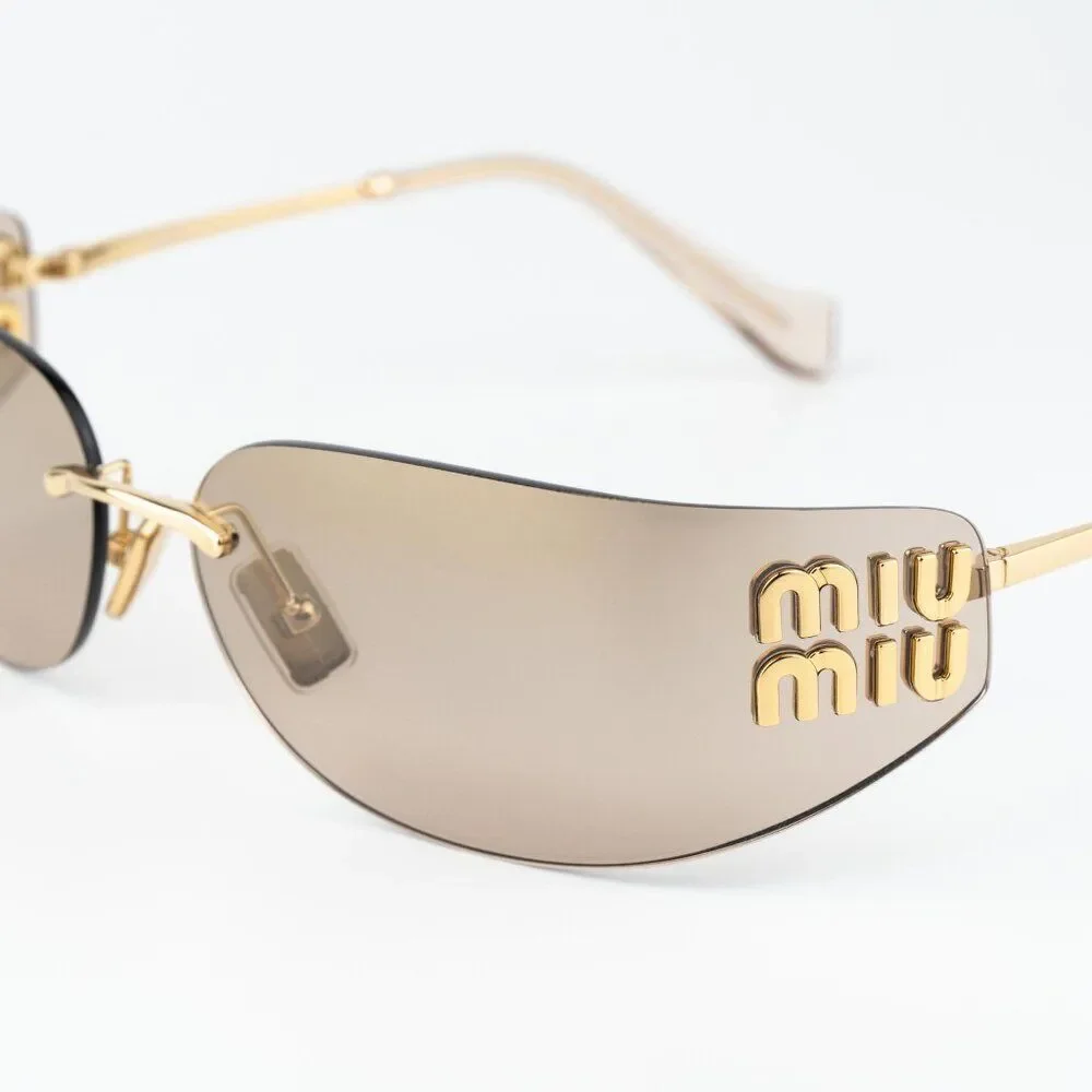 Miu Miu Men Sunglasses Gold Mirror Gradient Rectangle Rimless MUA51S 5AK20P